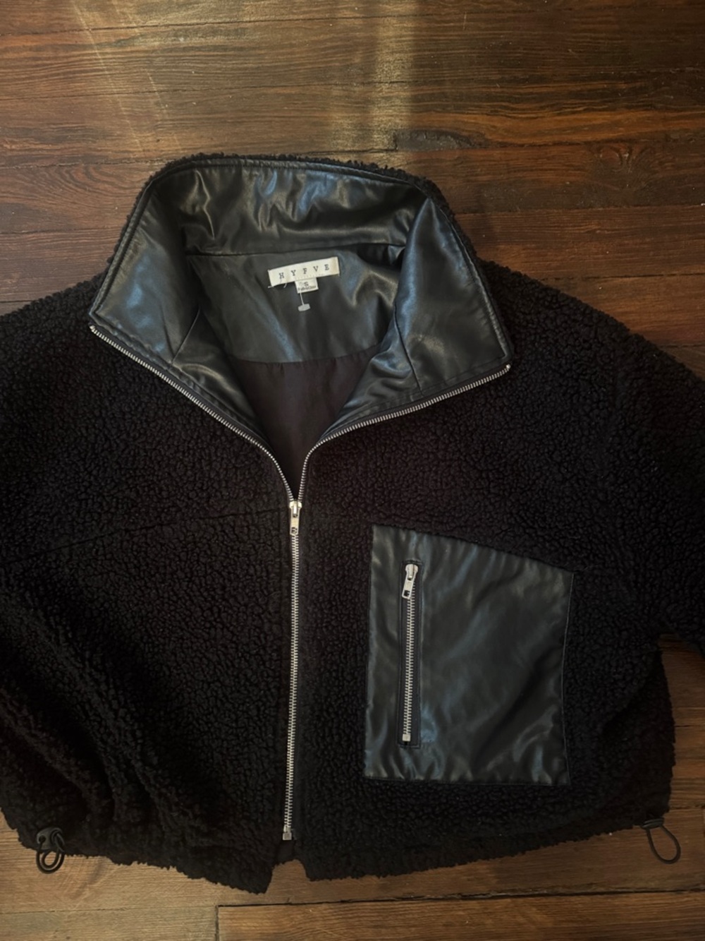 Black Sherpa Zip-Front Jacket with Contrast Pocket